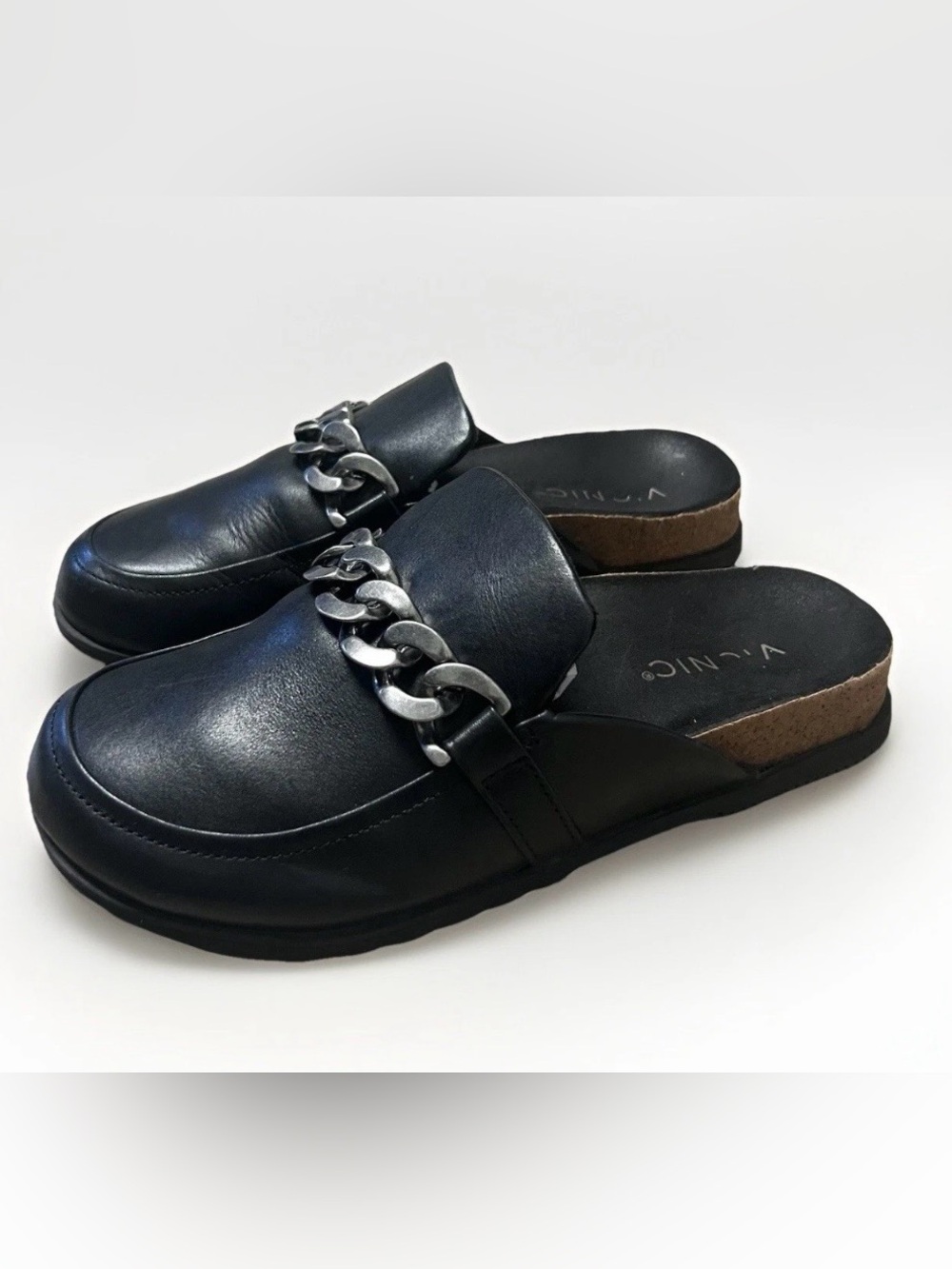 Vionic Georgie Mules Horsebit Flats Loafers Shoes Women Sz 6.5 Black Orthotic